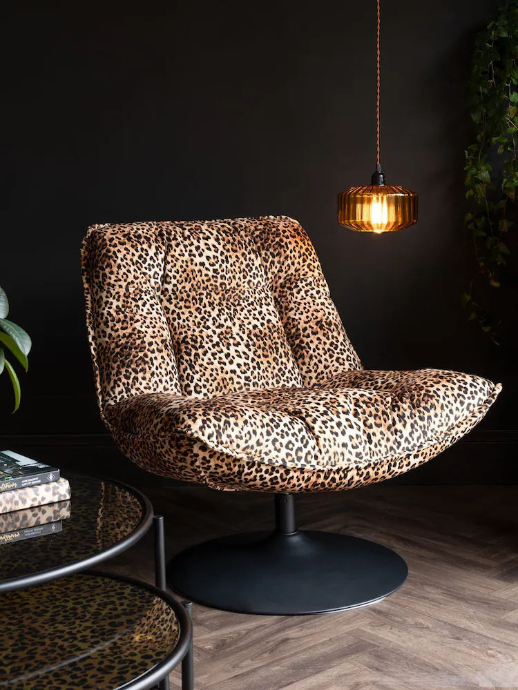 Rockett St George Velvet Leopard Love Lounge Lover Swivel Accent Chair