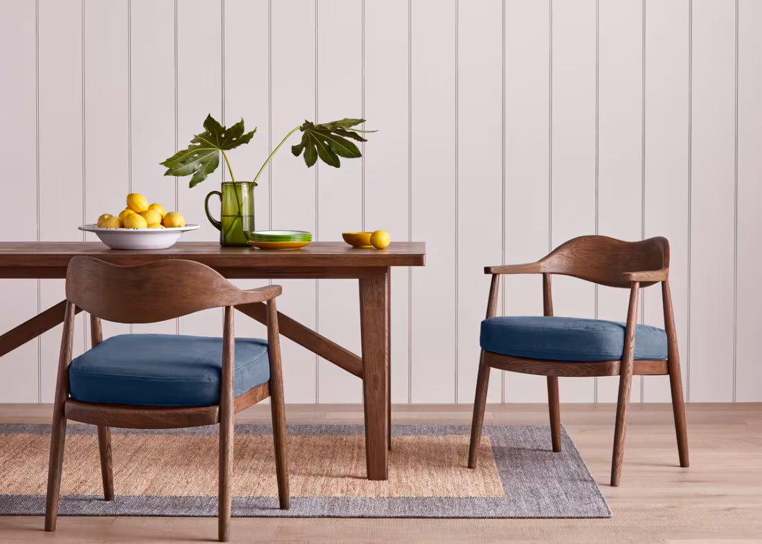 Dweller Kitchen Chair in Natural Cotton Linen Dark Oak