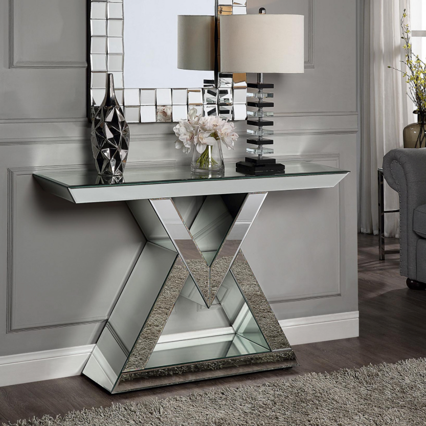 Valentina Mirrored Console Hallway Table Inverted V Shape Stand ...