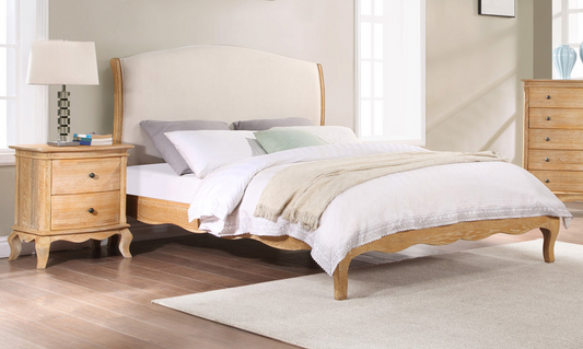 MILLES Bed Oak & Upholstered Weathered Provincial Finish