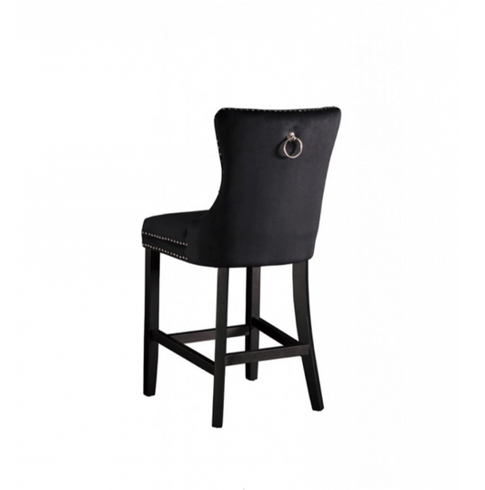Antoinette Bar Stool Black Velvet Chrome Details & Rear Handle Tufted Seat-rest