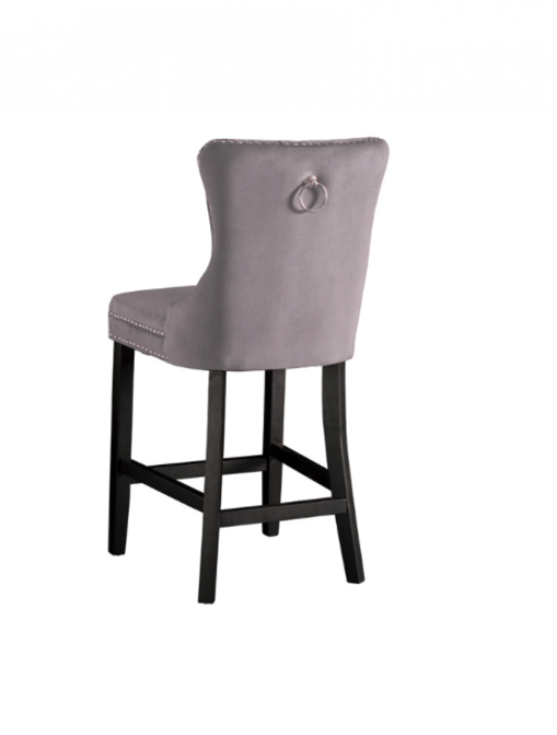 Antoinette Bar Stool Dove Grey Velvet Chrome Details & Rear Handle Tufted Seat-rest